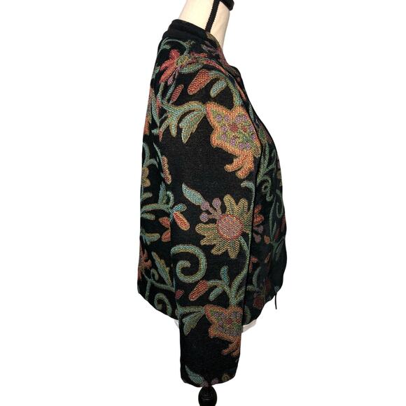 Vintage Jacket Brocade Textured Floral Black Woven Size M Multi Color Hong Kong - Picture 3 of 11